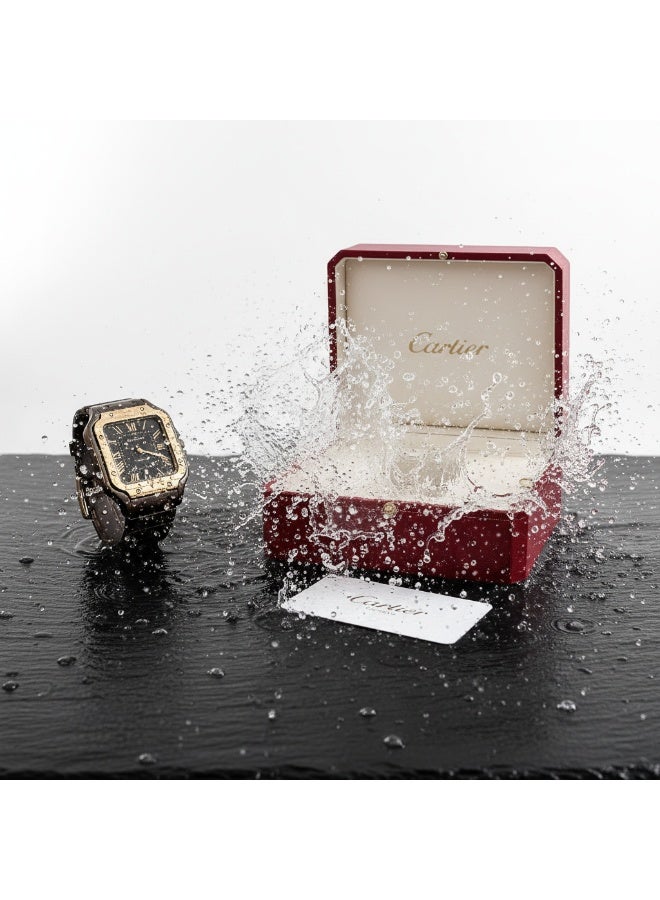 كارتييه ساعة كارتييه سانتوس أوتوماتيك رجالي – إطار ذهبي، ميناء أسود، سوار جلد بني - Image 2